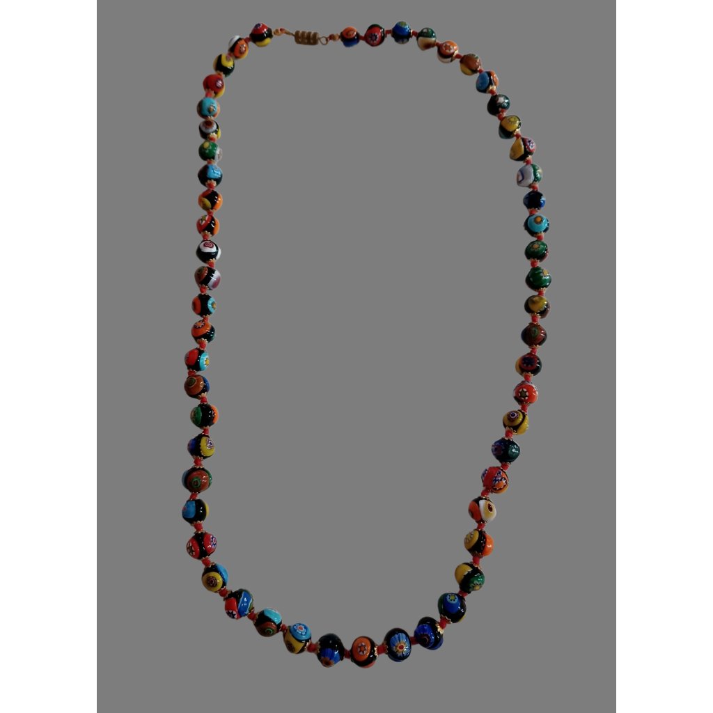 Vintage Millefiori Colorful Faceted Glass Bead Necklace